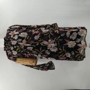 Tropical Boho Floral Flare Pleated Flattering Midi Dress Women Size S/M